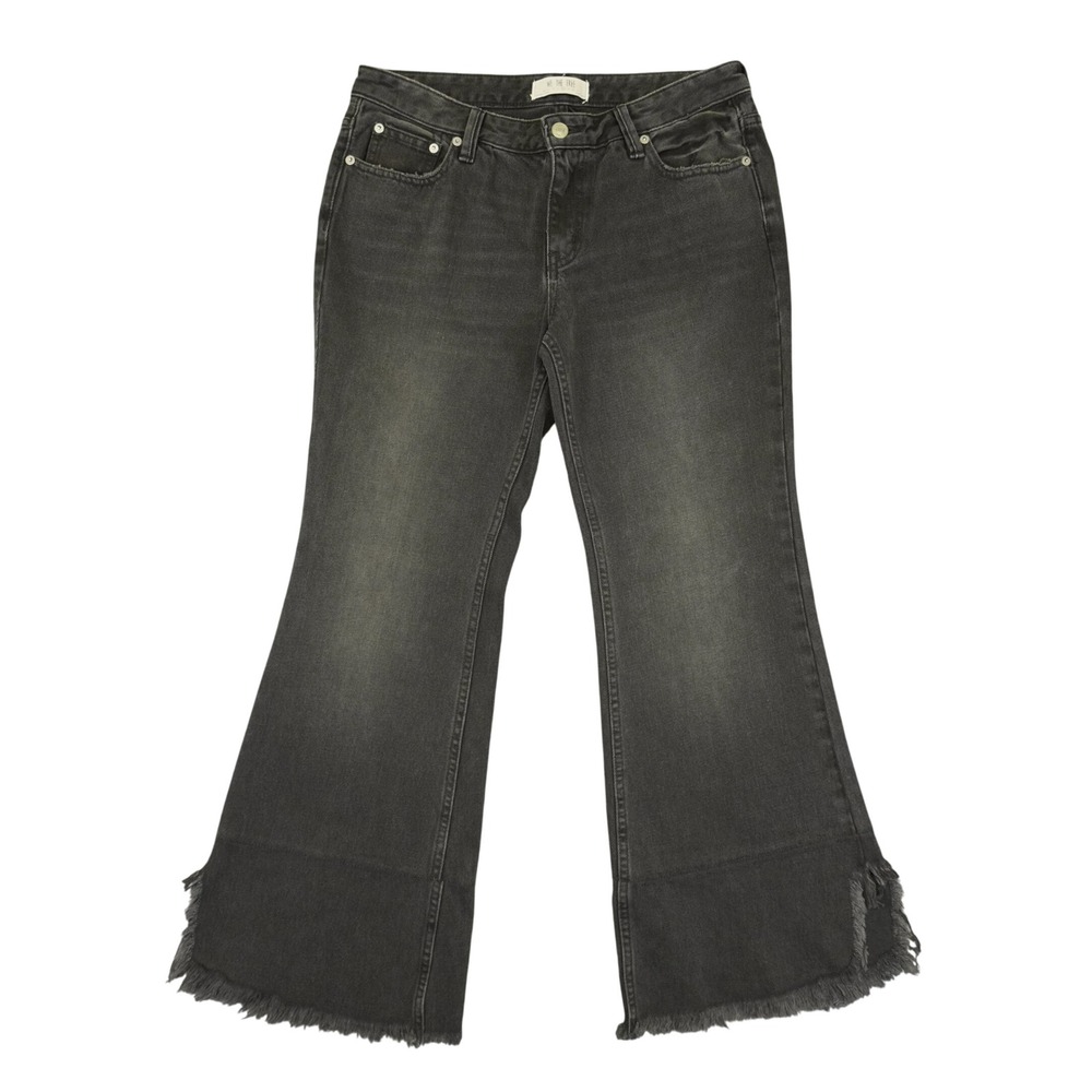Free People We The Free Jeans Womens 28P Black Flare Frayed Hem Side Slit Denim